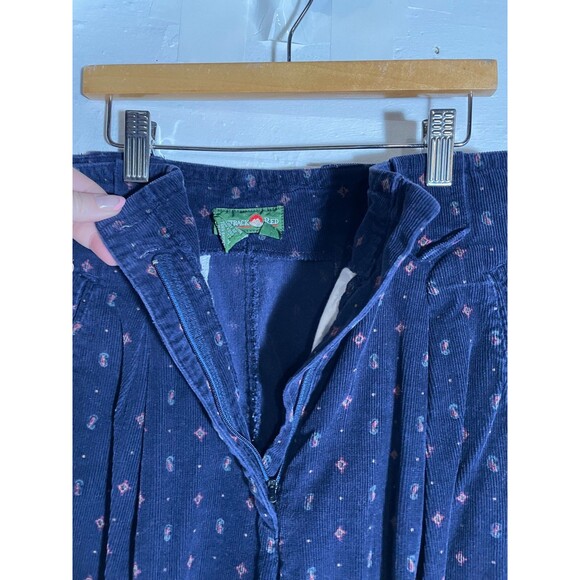 Vintage Corduroy Pants Navy Red Print High Waist Button Leg 80s 90s Boho 29x28 - Picture 7 of 16